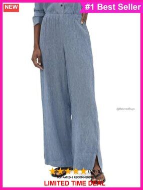 Theory Straight Leg Pull On Pants Slit Hem Smocked Waist Mid Rise